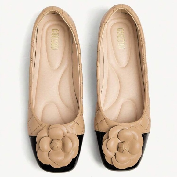 Beige and Black Women's Flats - Picture 1 of 5